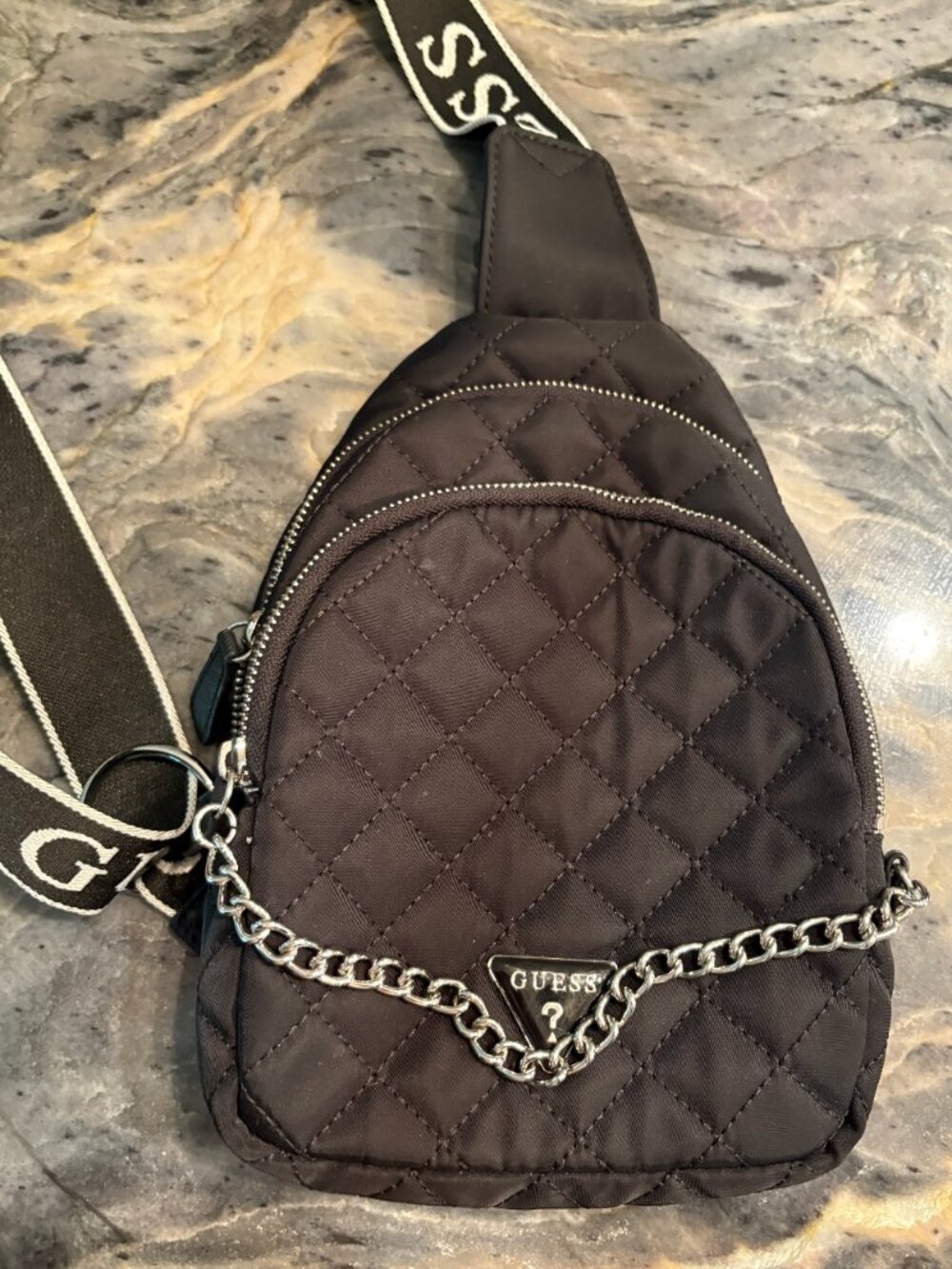 Guess Quilted Nylon Shoulder/Crossbody Bag with SIlver Chain